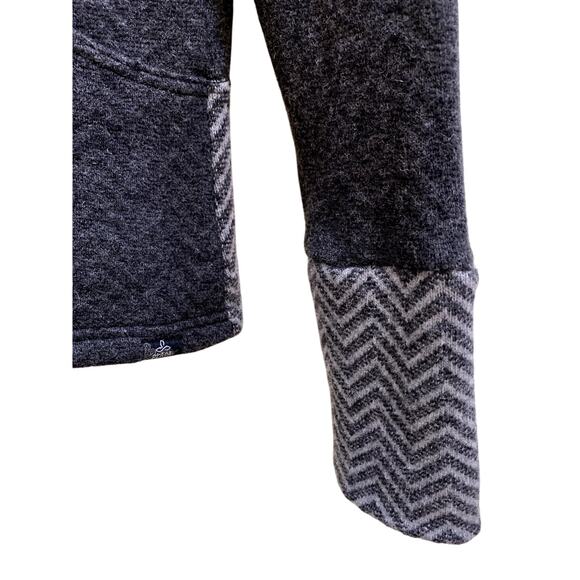 prana Women Jacket Medium Wool Blend Gray Black Herringbone Full Front Zip Hood - Picture 6 of 12